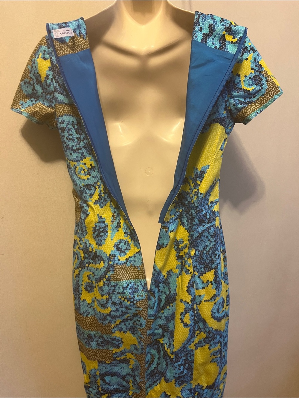 Versace Collection Mosaic Yellow,Blue and Brown Square-Neck Midi Dress - Picture 5 of 15